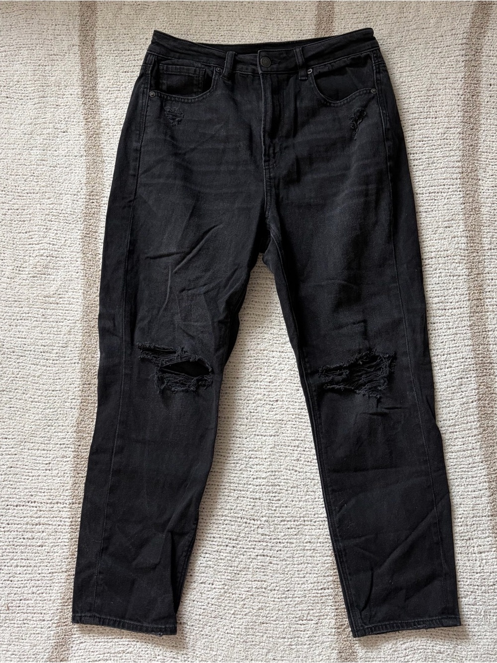 AE black distressed mom jeans